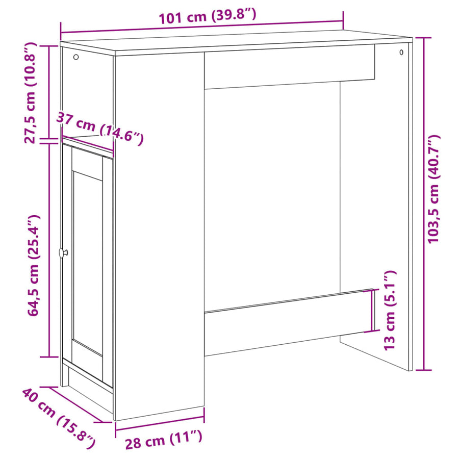 Bartafel met rekken 101x40x103,5 cm bewerkt hout wit