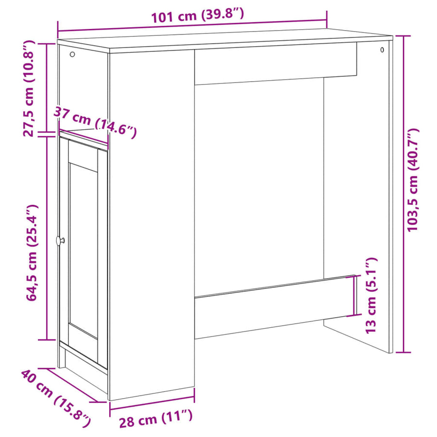 Bartafel met rekken 101x40x103,5 cm hout artisanaal eikenkleur