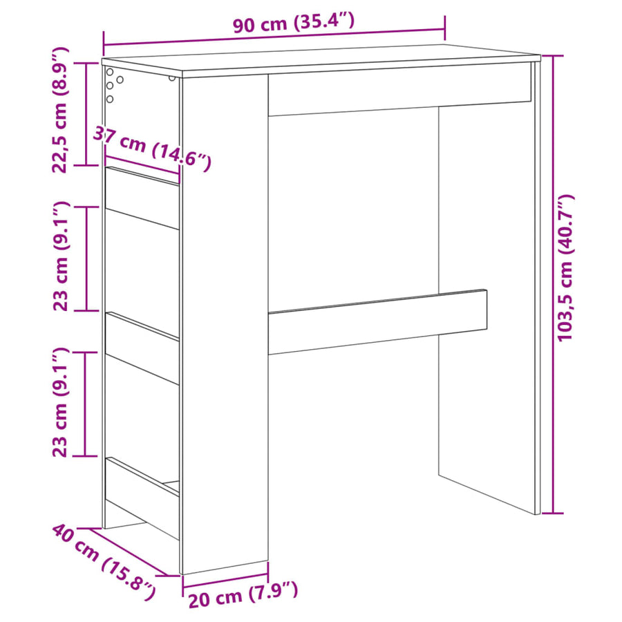 Bartafel met rekken 90x40x103,5 cm hout artisanaal eikenkleurig