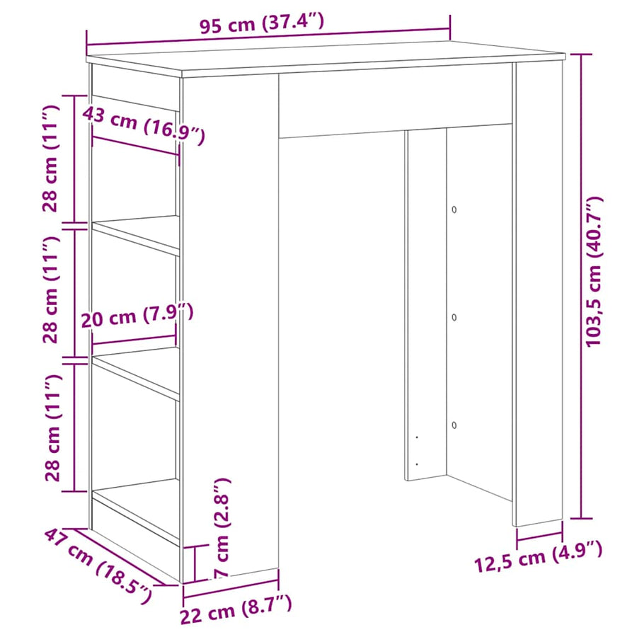 Bartafel Met Rekken 95X47X103,5 Cm Bewerkt Hout Gerookt eiken