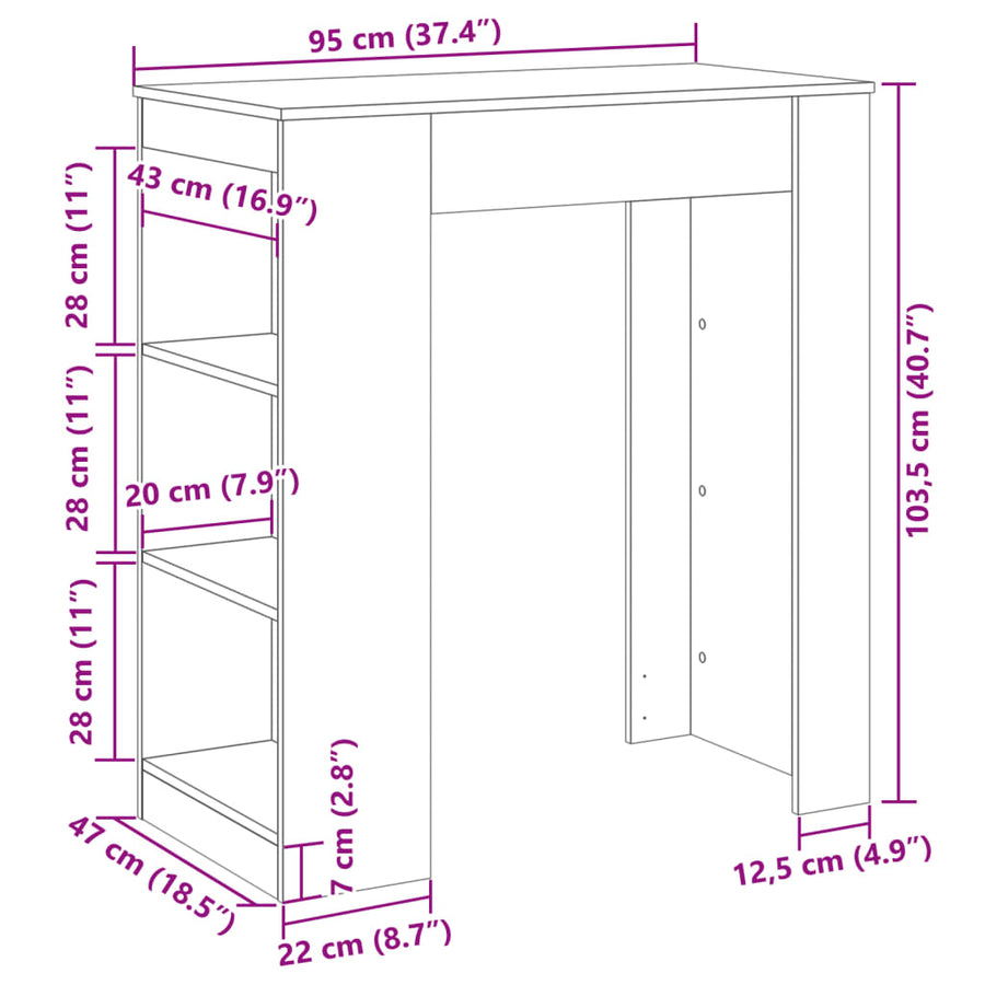 Bartafel Met Rekken 95X47X103,5 Cm Bewerkt Hout Grijs sonoma