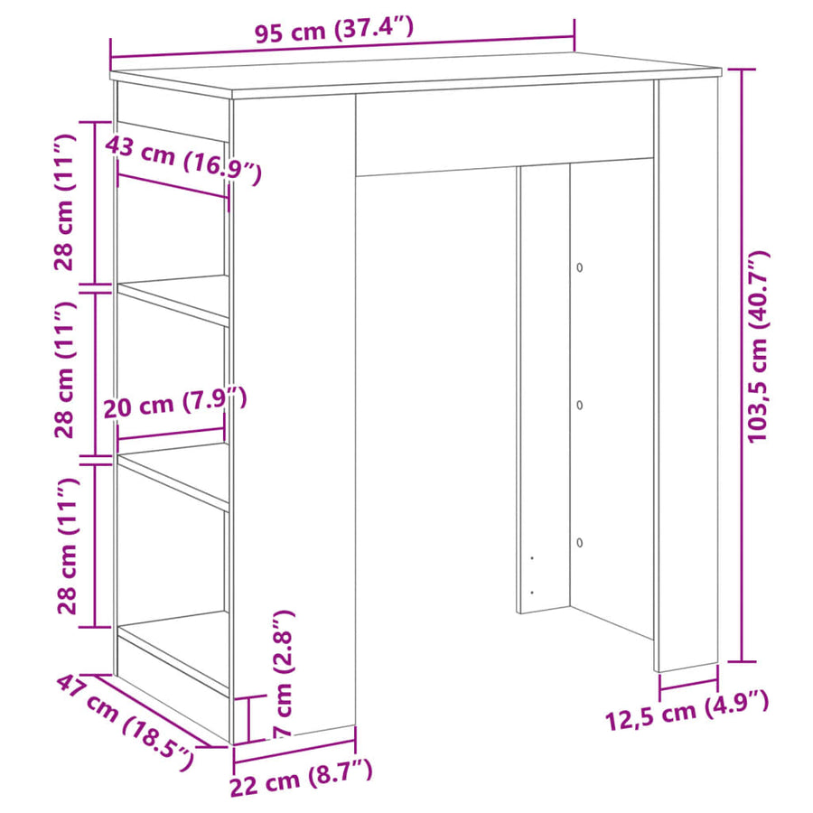 Bartafel Met Rekken 95X47X103,5 Cm Hout Artisanaal Eikenkleur artisanaal eikenkleurig
