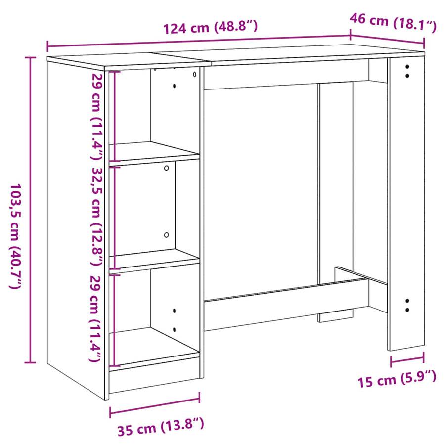 Bartafel met schap 124x46x103,5 cm bewerkt hout oud houtkleurig