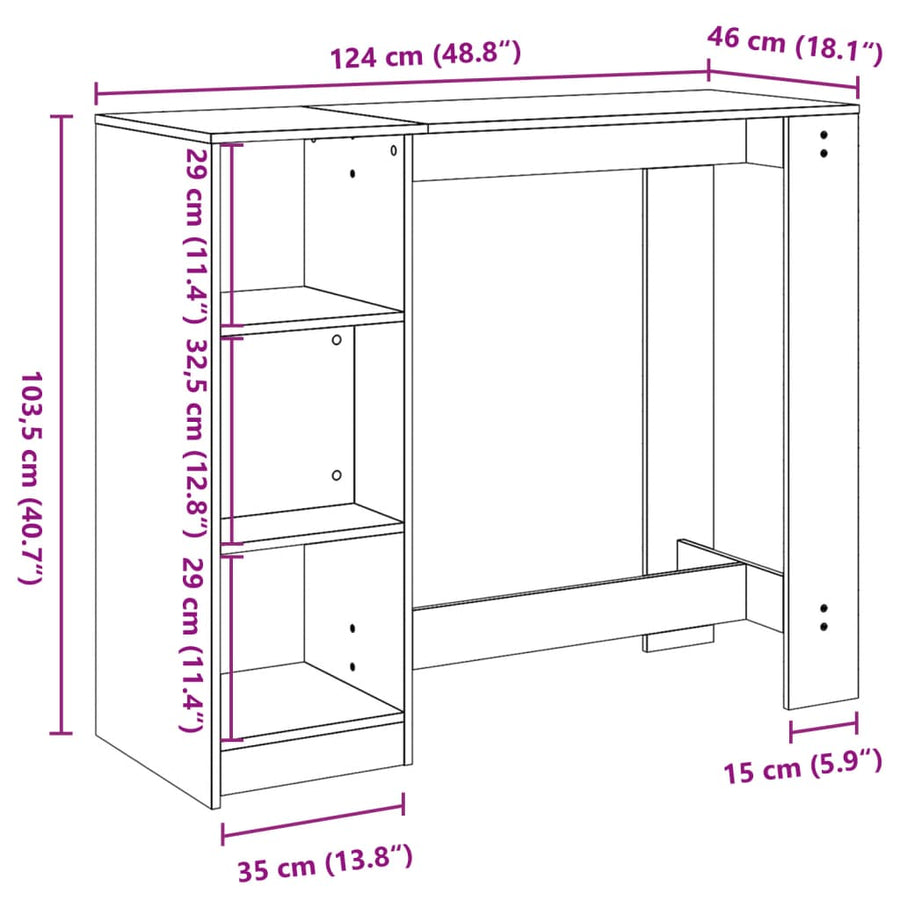 Bartafel met schap 124x46x103,5 cm hout artisanaal eikenkleurig