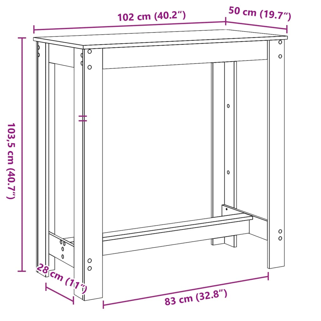 Bartafel 102x50x103,5 cm bewerkt hout sonoma eikenkleurig