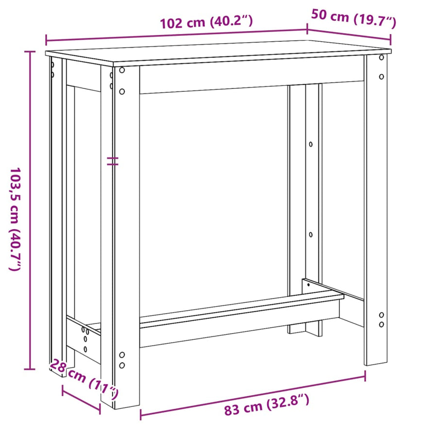 Bartafel 102x50x103,5 cm bewerkt hout artisanaal eikenkleurig