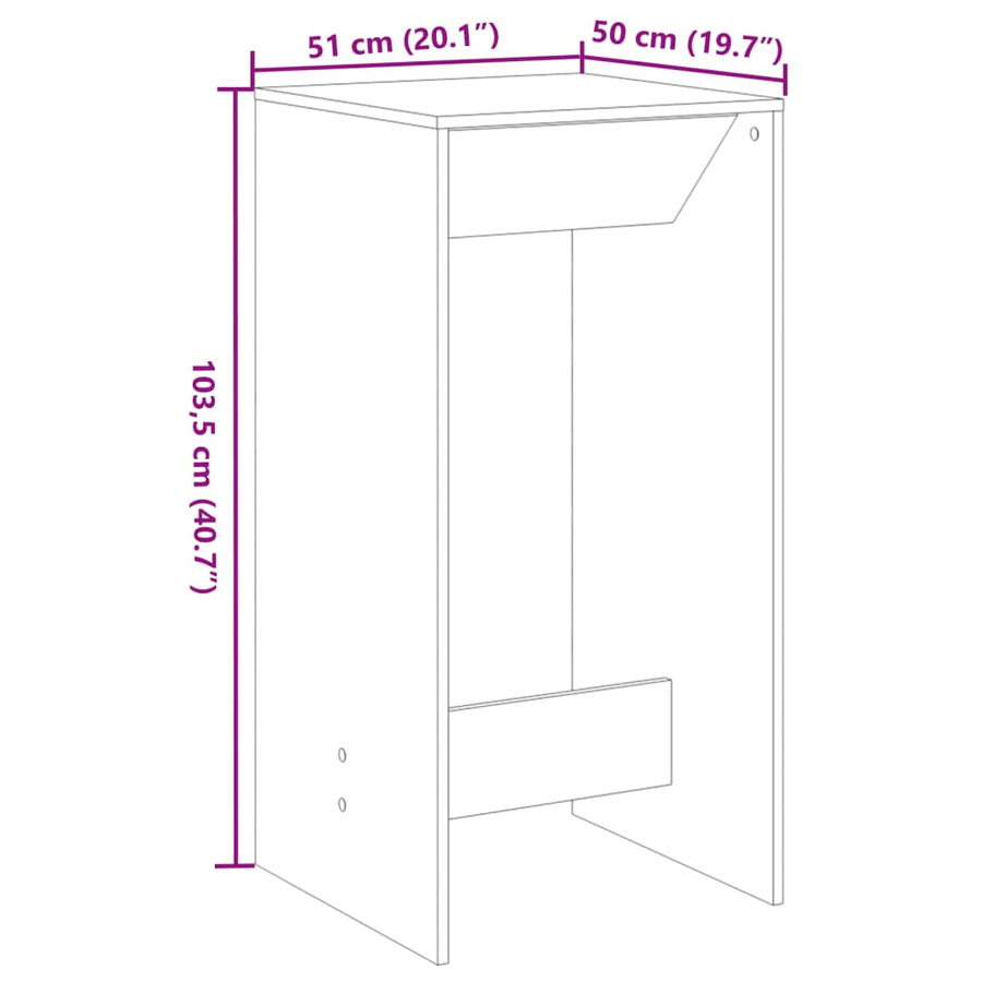 Bartafel 51x50x103,5 cm bewerkt hout betongrijs