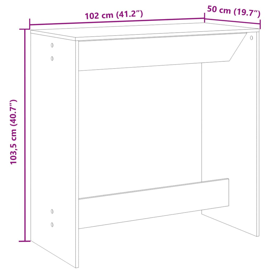 Bartafel 102x50x103,5 cm bewerkt hout wit