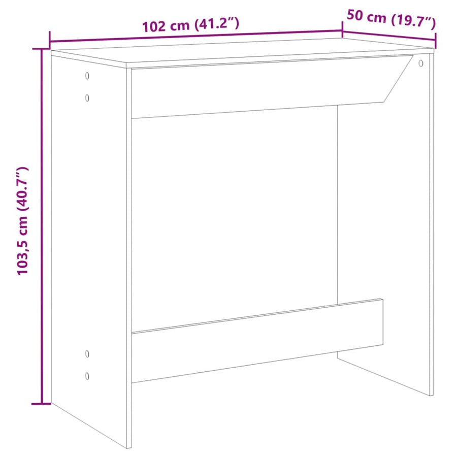 Bartafel 102x50x103,5 cm bewerkt hout betongrijs