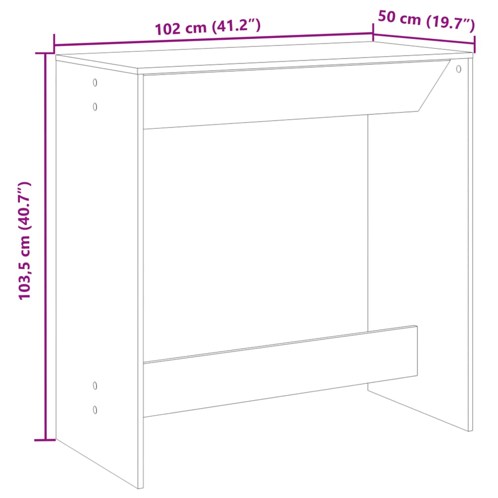 Bartafel 102x50x103,5 cm bewerkt hout oud houtkleurig