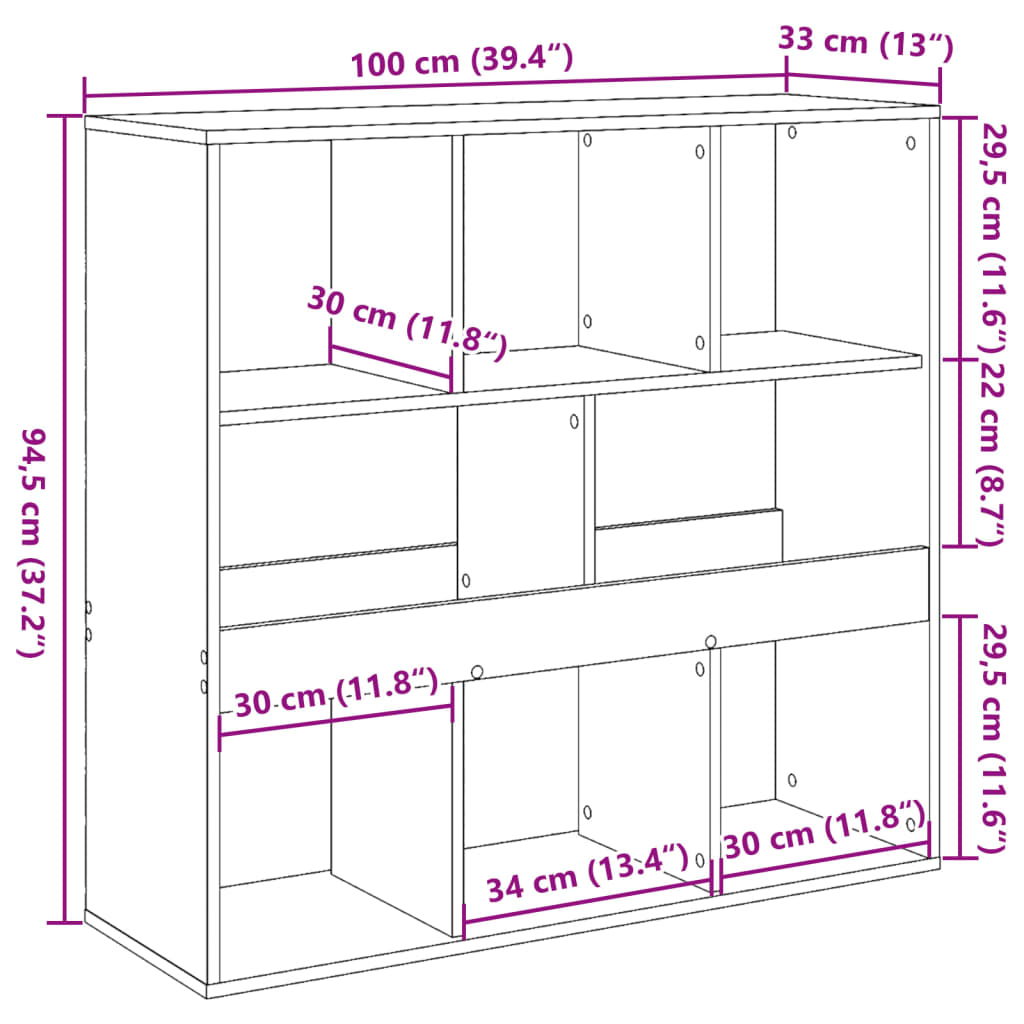 Boekenkast/kamerscherm 100x33x94,5 cm betongrijs
