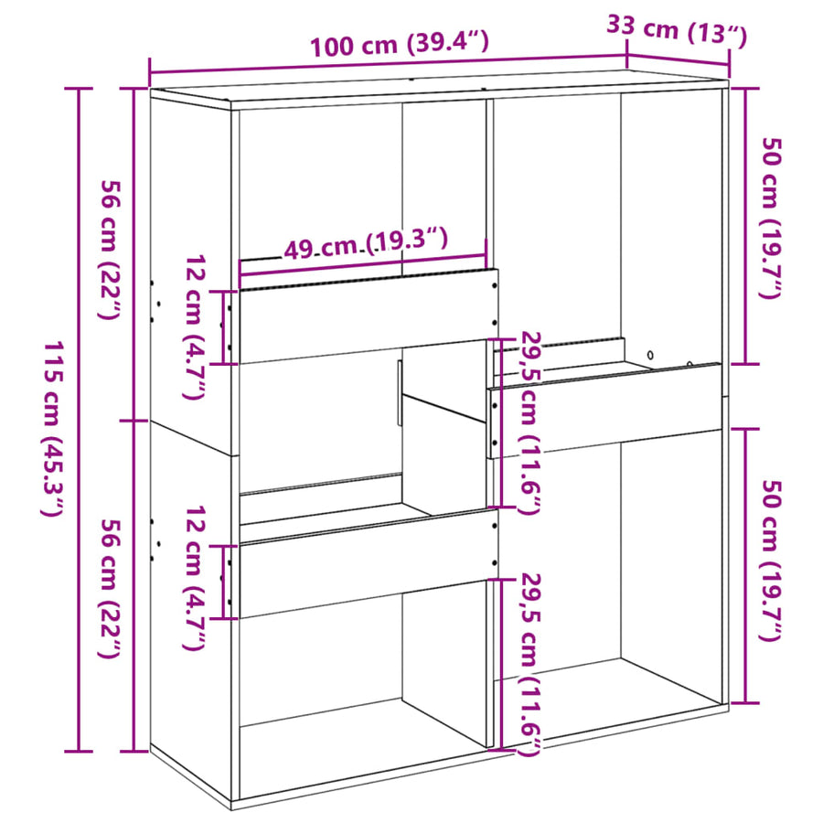 Boekenkast / kamerscherm 100x33x115 cm sonoma eikenkleurig