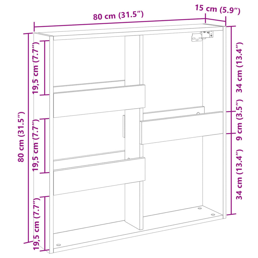 Wandkast 80x15x80 cm bewerkt hout betongrijs