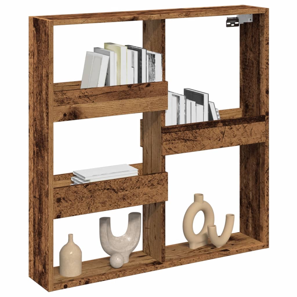 Wandkast 80x15x80 cm bewerkt hout oud houtkleurig