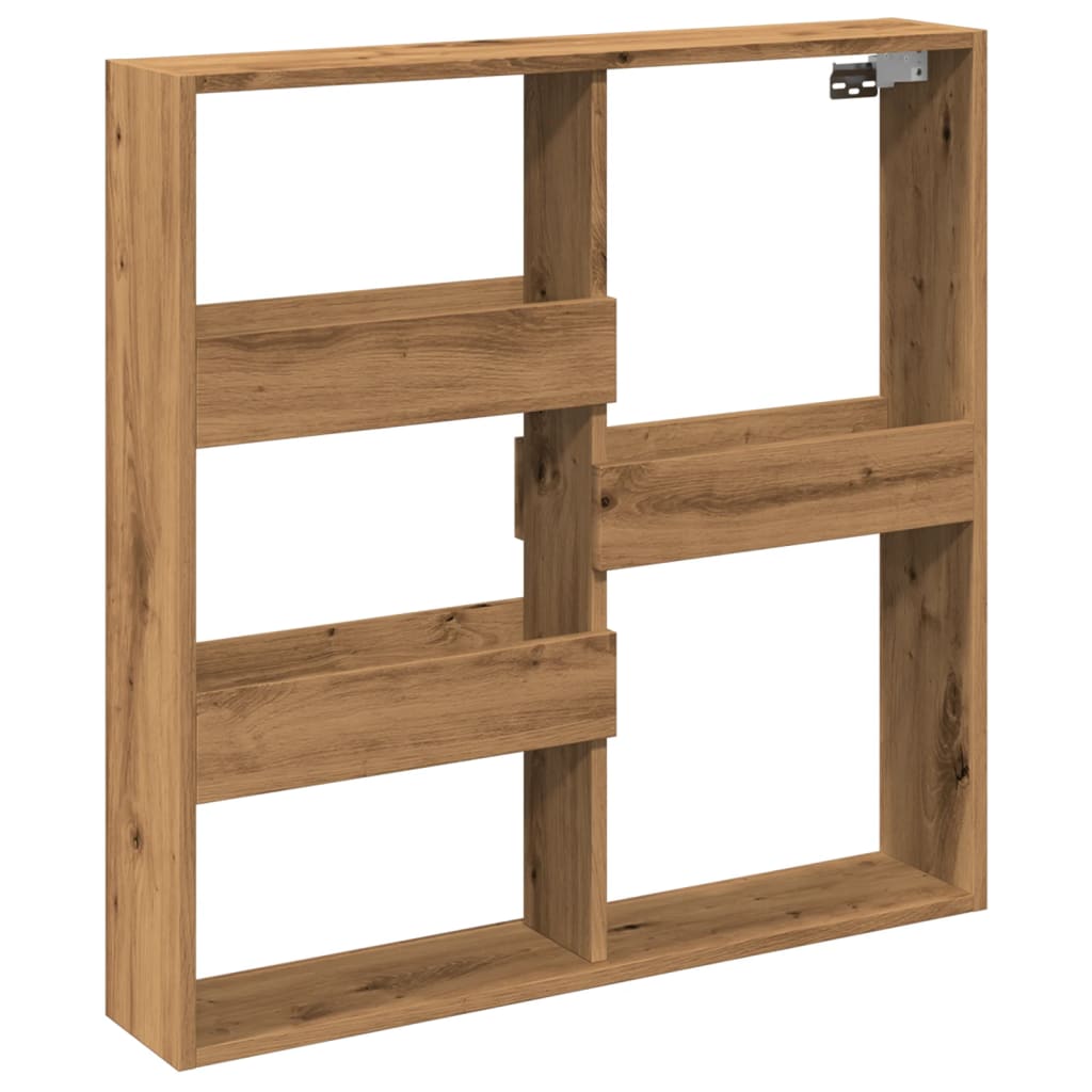 Wandkast Bewerkt Hout Artisanaal Eikenkleur Artisian Oak 80 x 15 x 80 cm