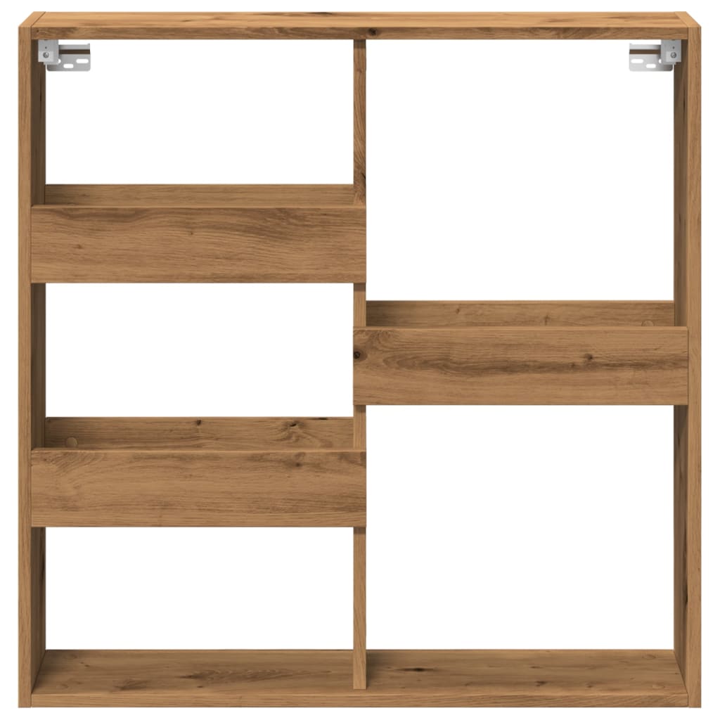 Wandkast Bewerkt Hout Artisanaal Eikenkleur Artisian Oak 80 x 15 x 80 cm