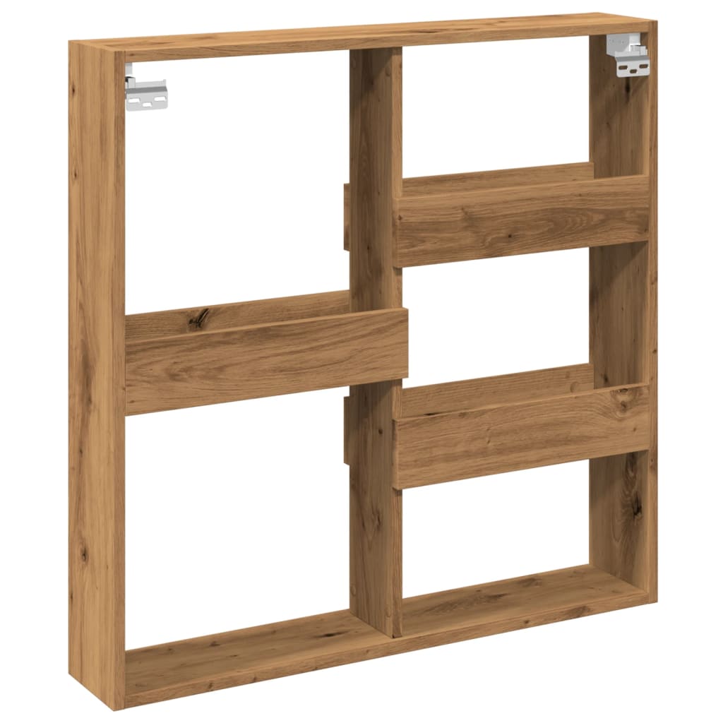 Wandkast Bewerkt Hout Artisanaal Eikenkleur Artisian Oak 80 x 15 x 80 cm