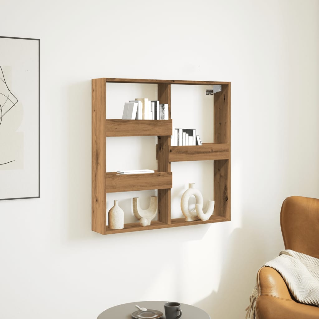 Wandkast Bewerkt Hout Artisanaal Eikenkleur Artisian Oak 80 x 15 x 80 cm