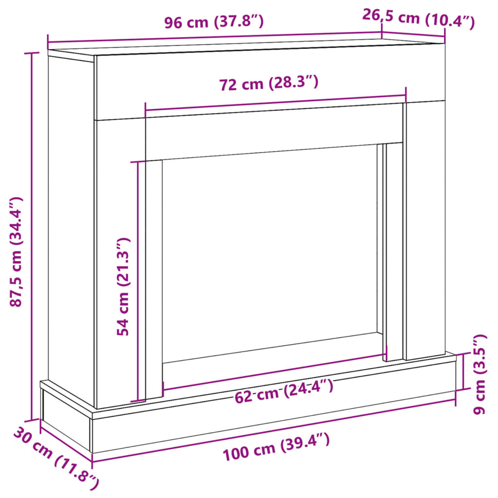 Haardombouw 100x30x87,5 cm bewerkt hout betongrijs