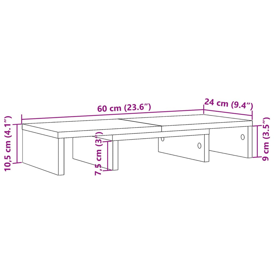 Monitorstandaard verstelbaar 60x24x10,5 cm bewerkt hout wit