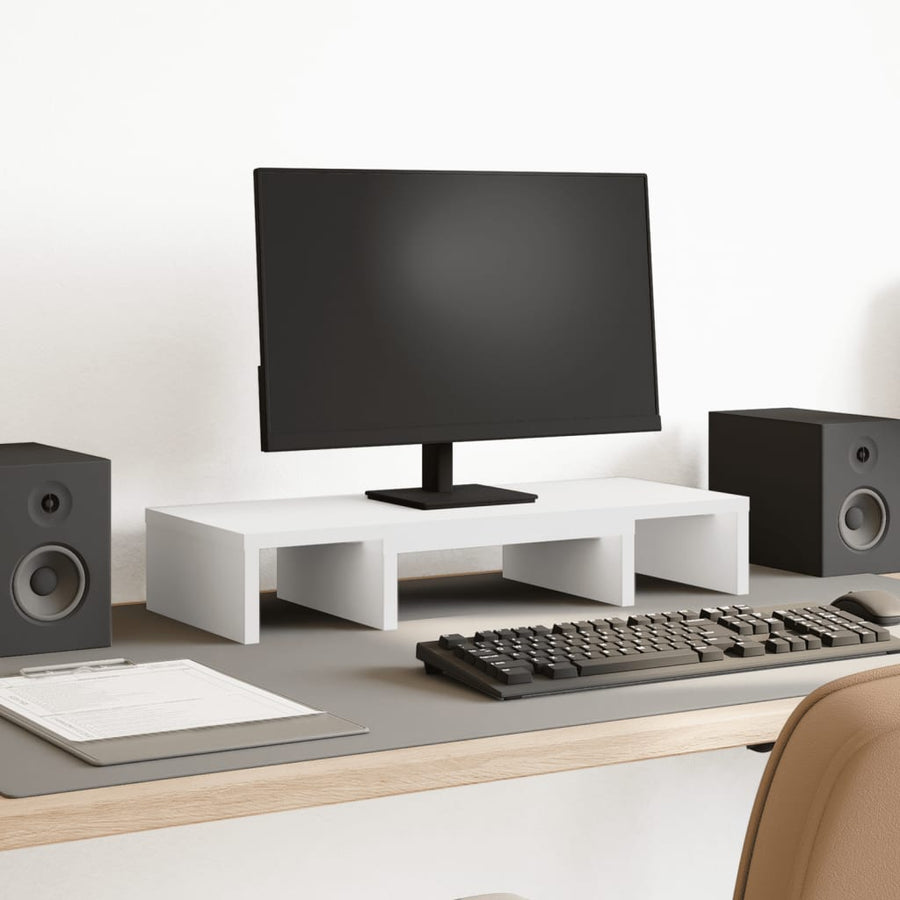 Monitorstandaard verstelbaar 60x24x10,5 cm bewerkt hout wit