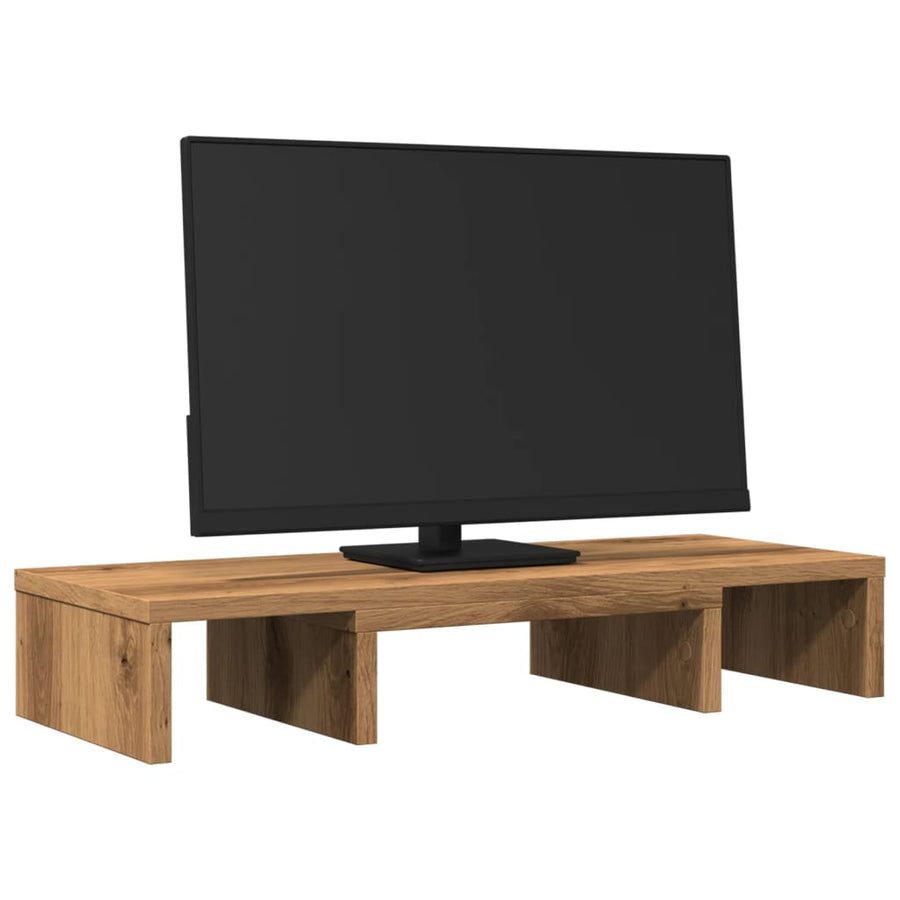 Monitorstandaard verstelbaar 60x24x10,5cm hout artisanaal eiken