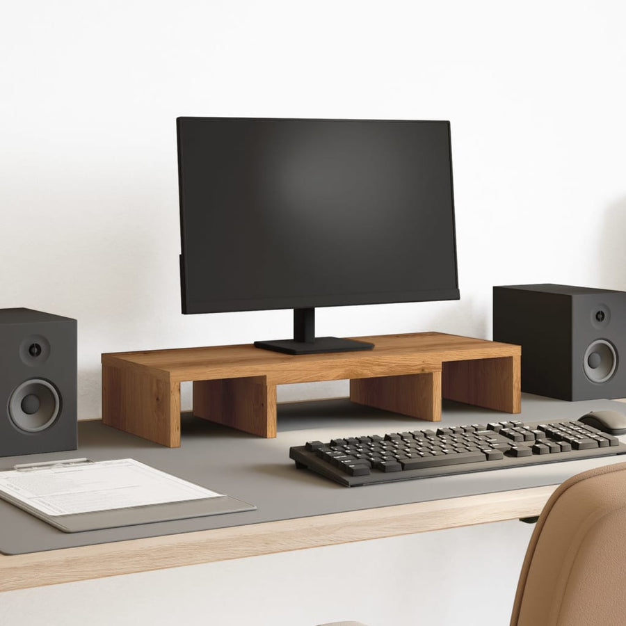 Monitorstandaard verstelbaar 60x24x10,5cm hout artisanaal eiken