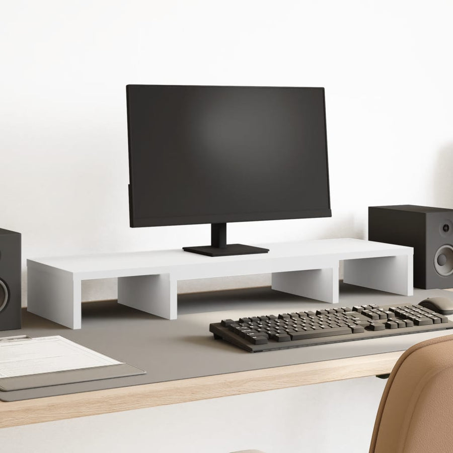 Monitorstandaard verstelbaar 80x24x10,5 cm bewerkt hout wit