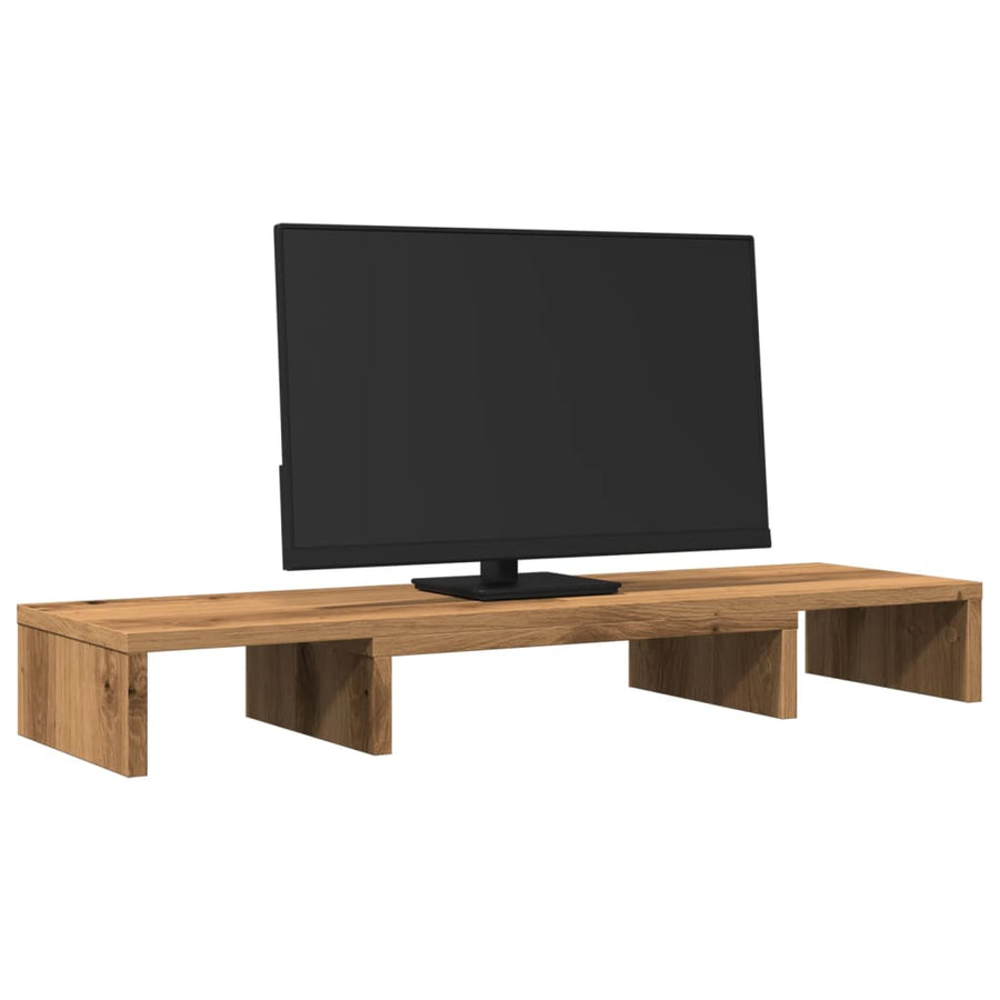 Monitorstandaard verstelbaar 80x24x10,5cm hout artisanaal eiken