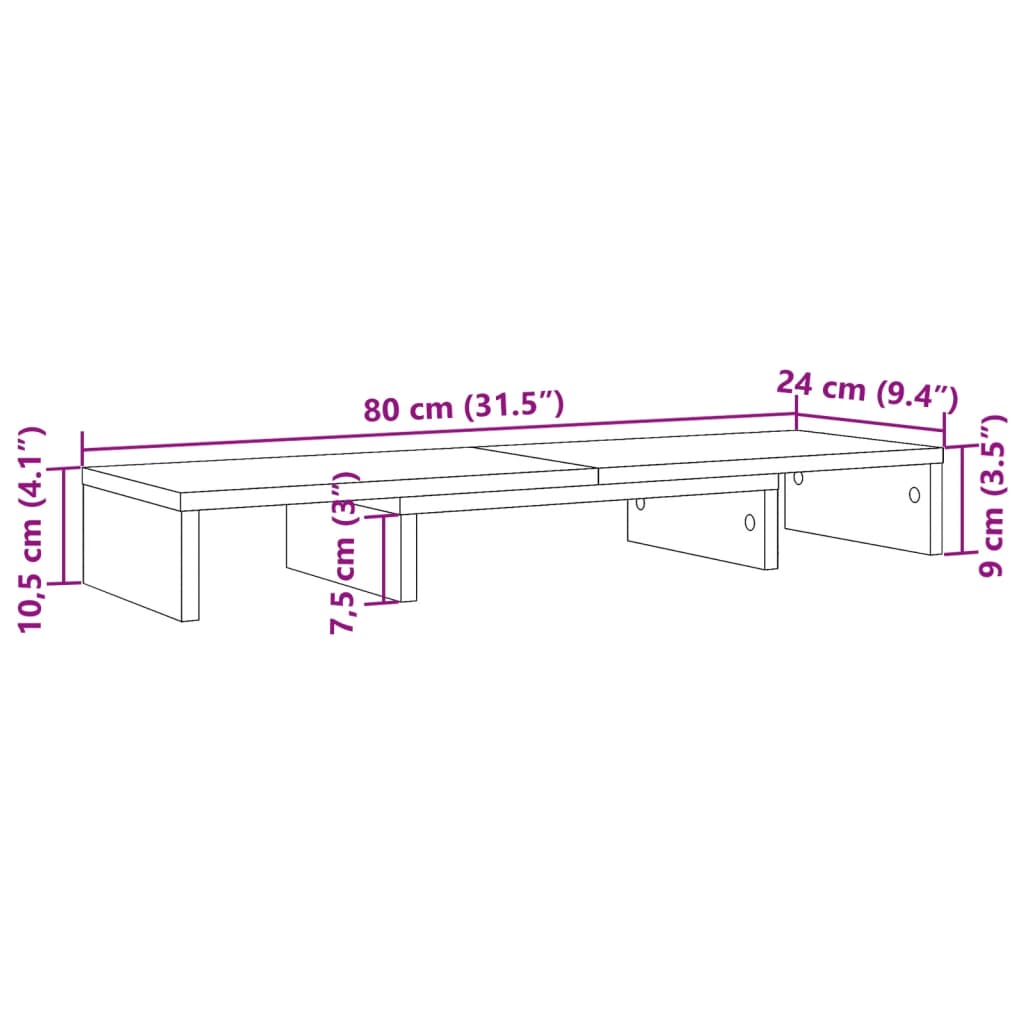 Monitorstandaard verstelbaar 80x24x10,5cm hout artisanaal eiken