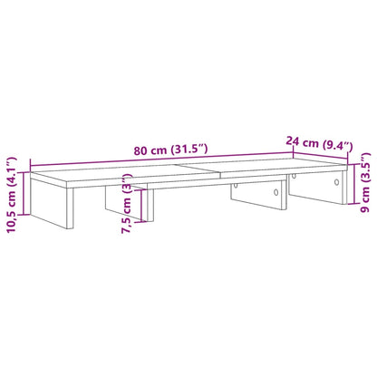 Monitorstandaard verstelbaar 80x24x10,5cm hout artisanaal eiken