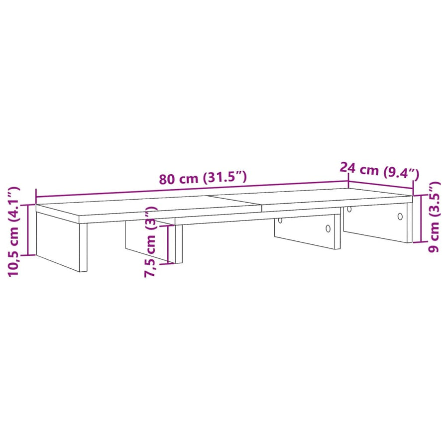 Monitorstandaard verstelbaar 80x24x10,5cm hout artisanaal eiken