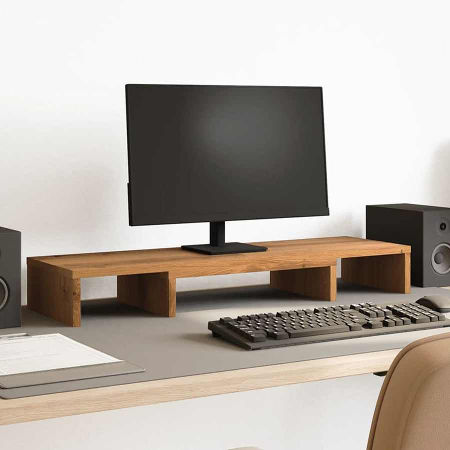 Monitorstandaard verstelbaar 80x24x10,5cm hout artisanaal eiken