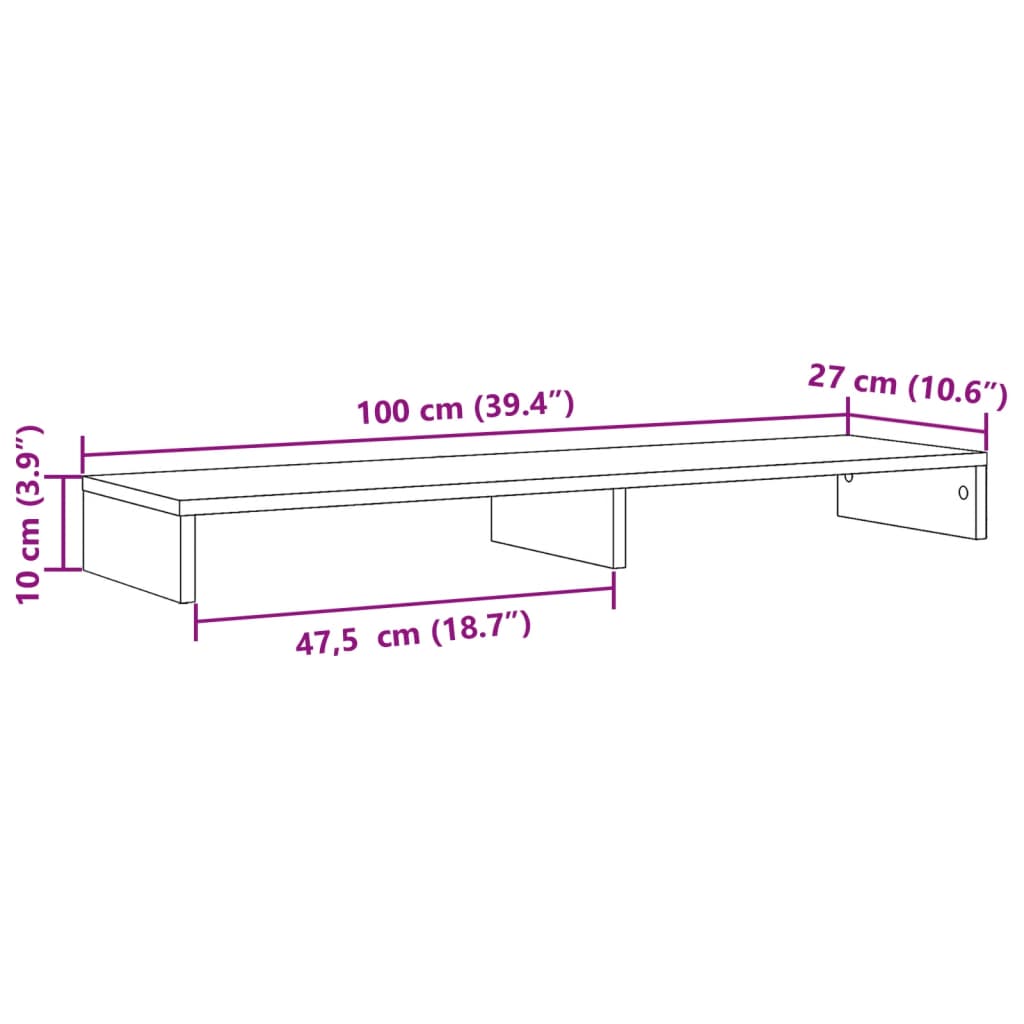 Monitorstandaard 100x27x10 cm bewerkt hout betongrijs