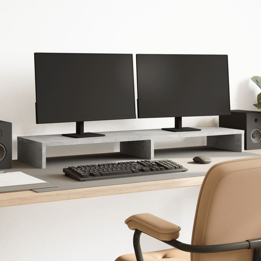 Monitorstandaard 100x27x10 cm bewerkt hout betongrijs