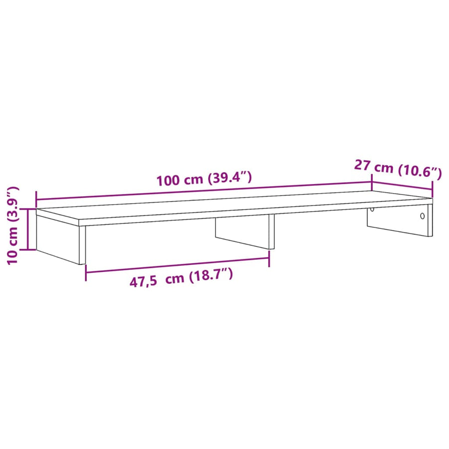 Monitorstandaard 100x27x10 cm bewerkt hout gerookt eikenkleurig