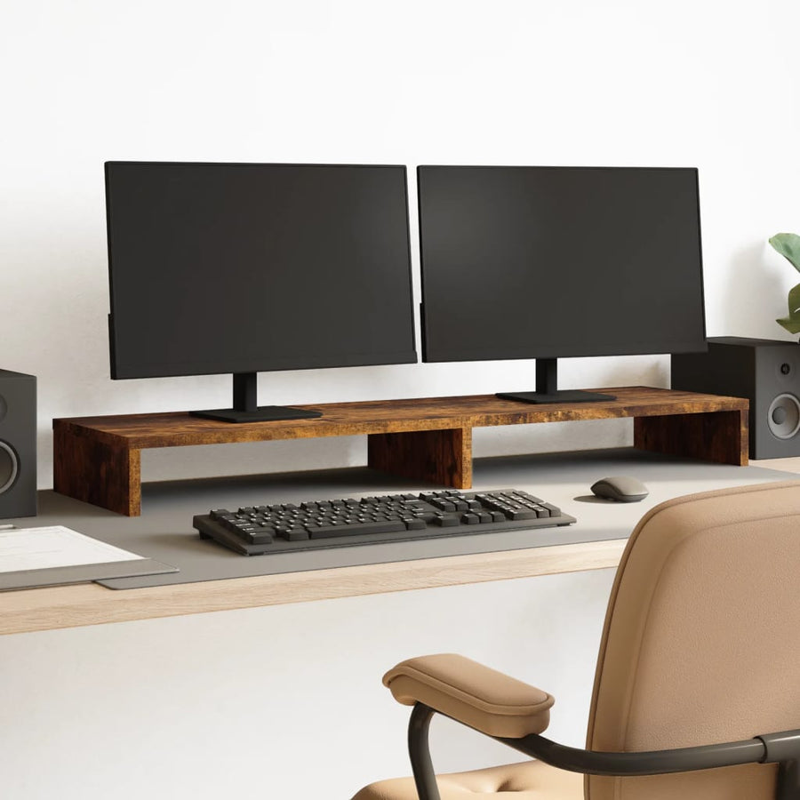 Monitorstandaard 100x27x10 cm bewerkt hout gerookt eikenkleurig