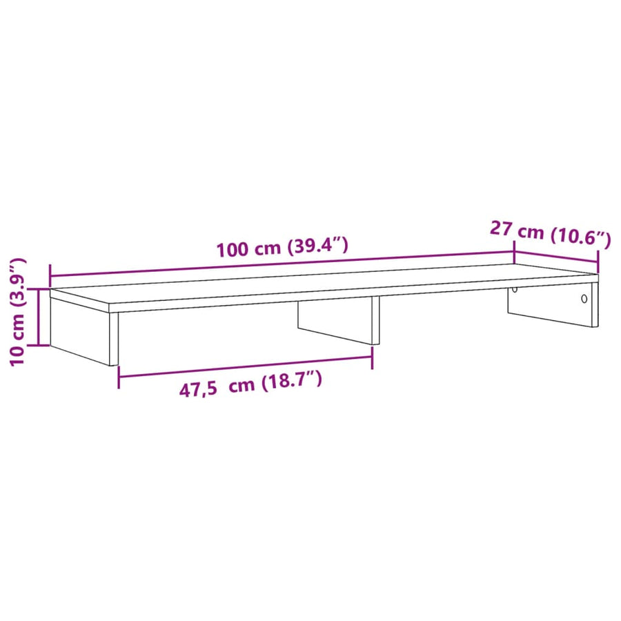Monitorstandaard 100x27x10 cm bewerkt hout grijs sonoma eiken