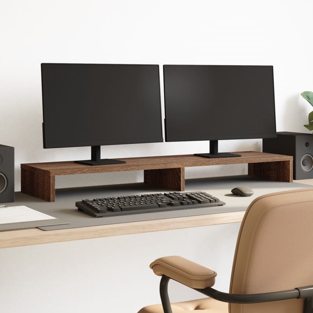 Monitorstandaard 100x27x10 cm bewerkt hout bruin eikenkleurig