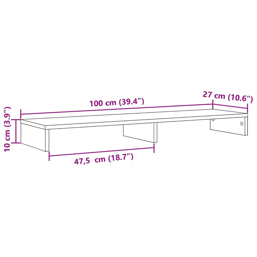 Monitorstandaard 100x27x10 cm bewerkt hout oud houtkleurig
