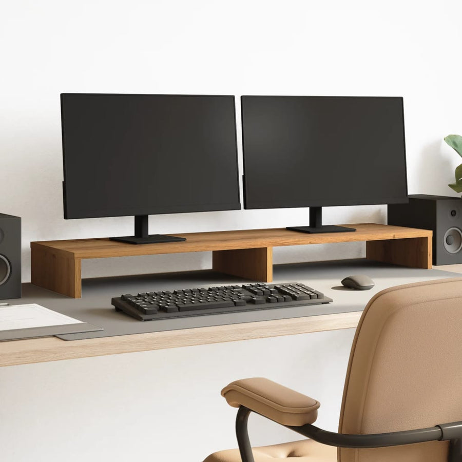 Monitorstandaard 100x27x10 cm bewerkt hout artisanaal eiken