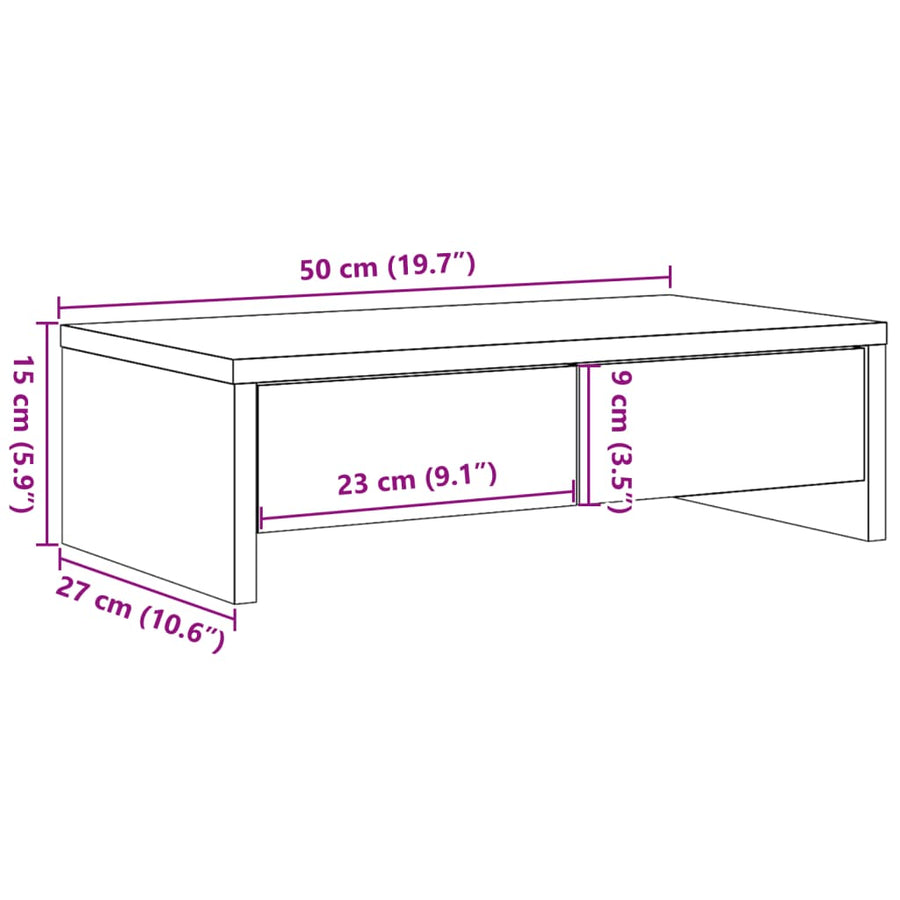 Monitorstandaard met lades 50x27x15 cm bewerkt hout wit