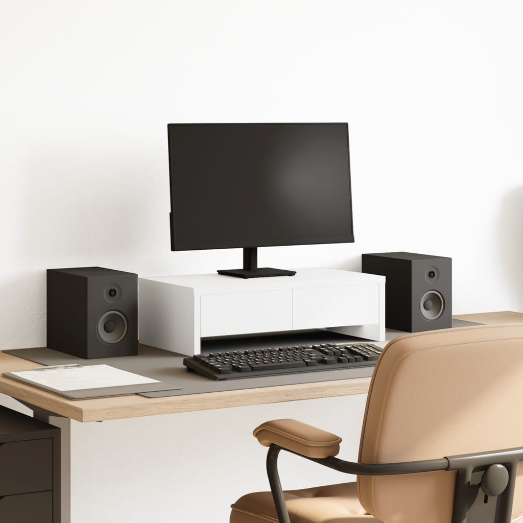 Monitorstandaard met lades 50x27x15 cm bewerkt hout wit