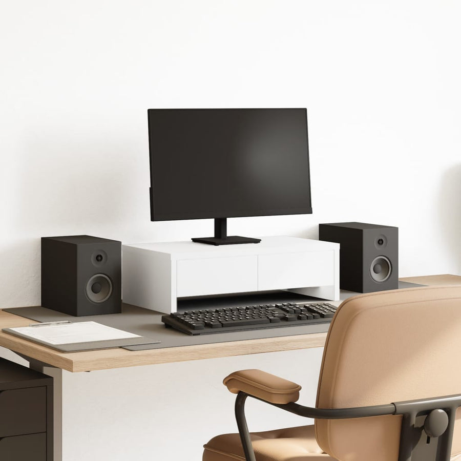 Monitorstandaard met lades 50x27x15 cm bewerkt hout wit