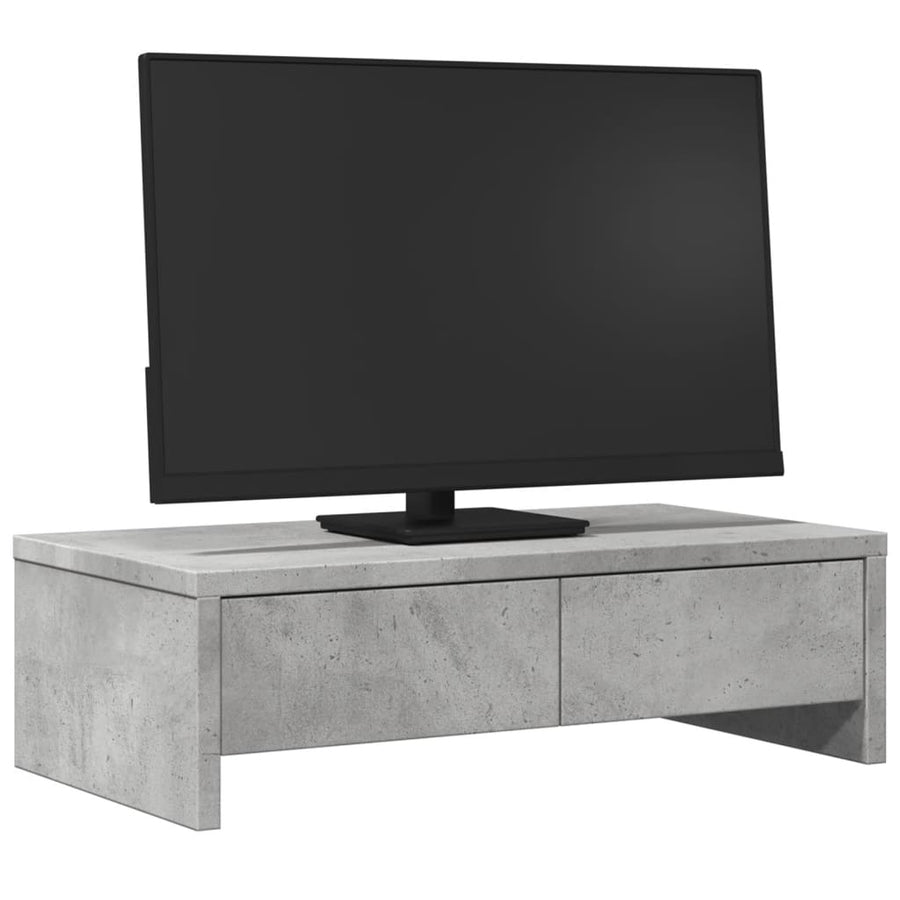 Monitorstandaard met lades 50x27x15 cm bewerkt hout betongrijs