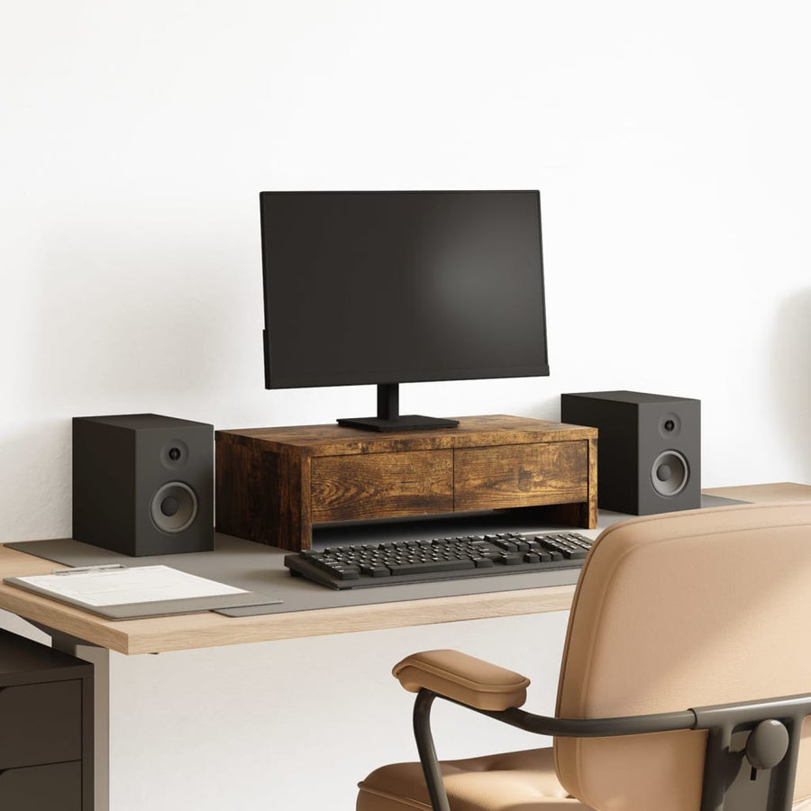 Monitorstandaard met lades 50x27x15 cm hout gerookt eikenkleur