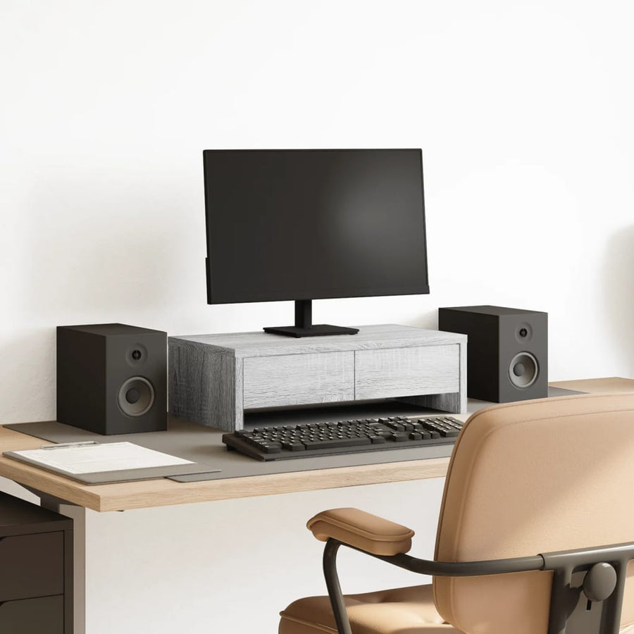 Monitorstandaard met lades 50x27x15 cm hout grijs sonoma eiken