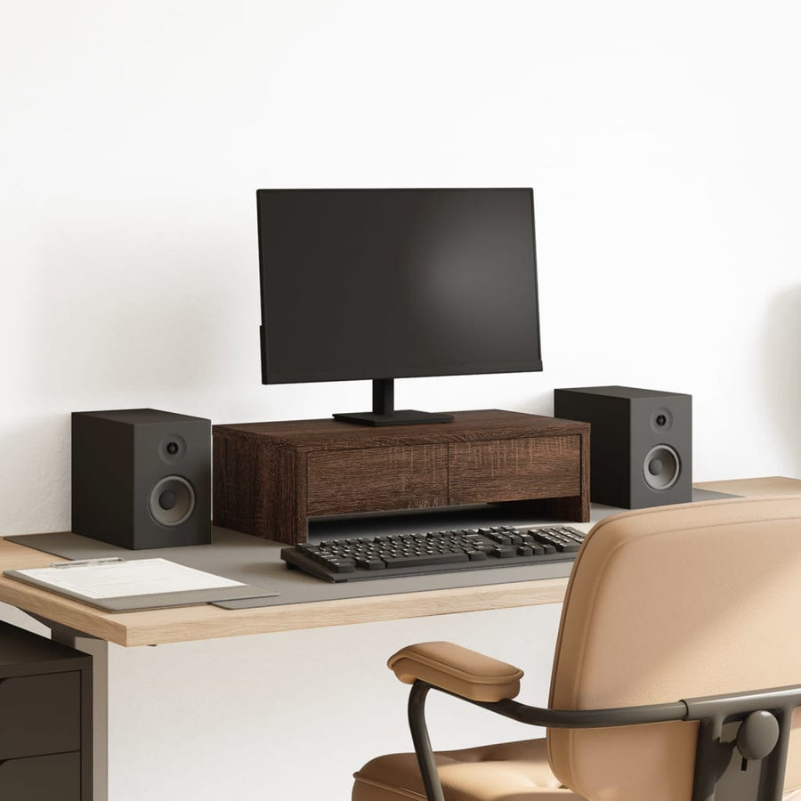 Monitorstandaard met lades 50x27x15 cm hout bruin eikenkleurig