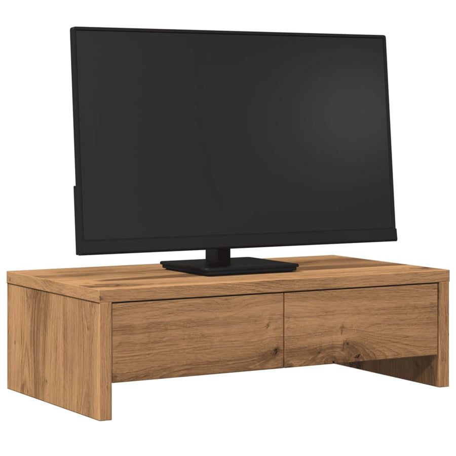 Monitorstandaard met lades 50x27x15 cm hout artisanaal eiken