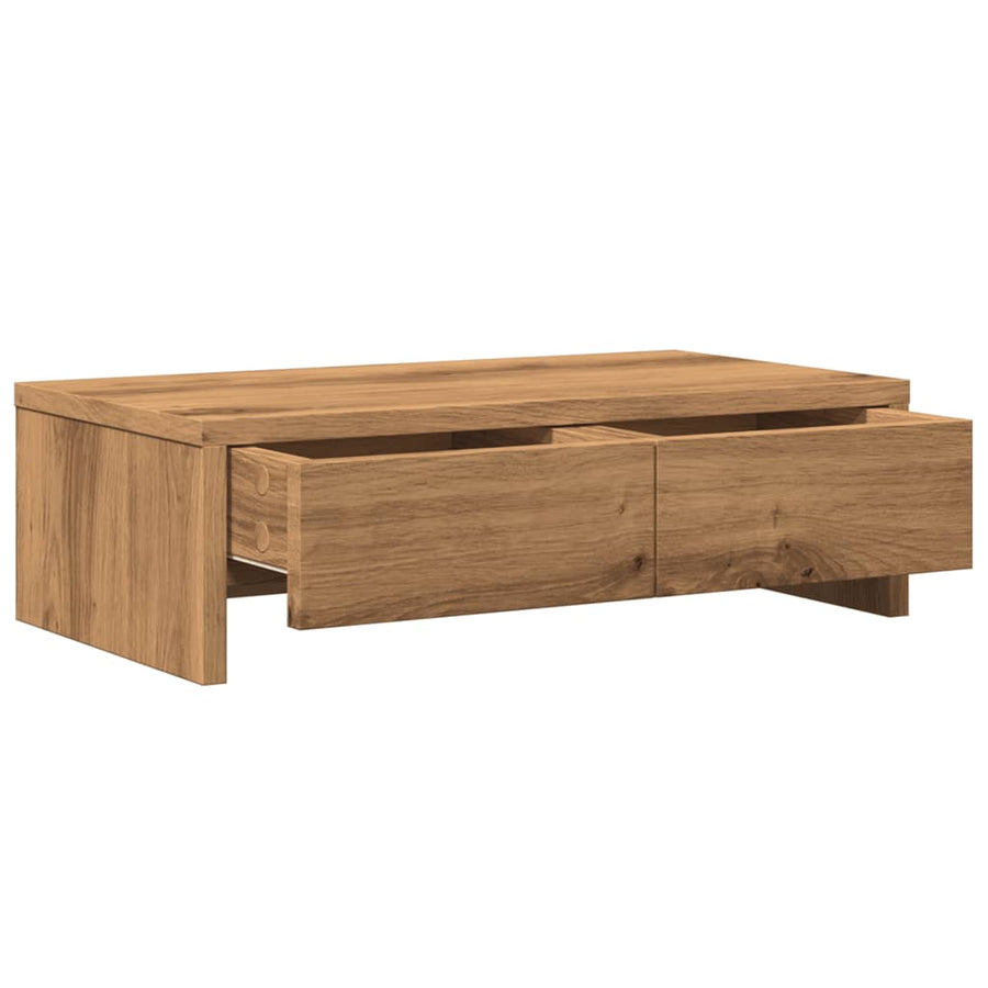 Monitorstandaard met lades 50x27x15 cm hout artisanaal eiken